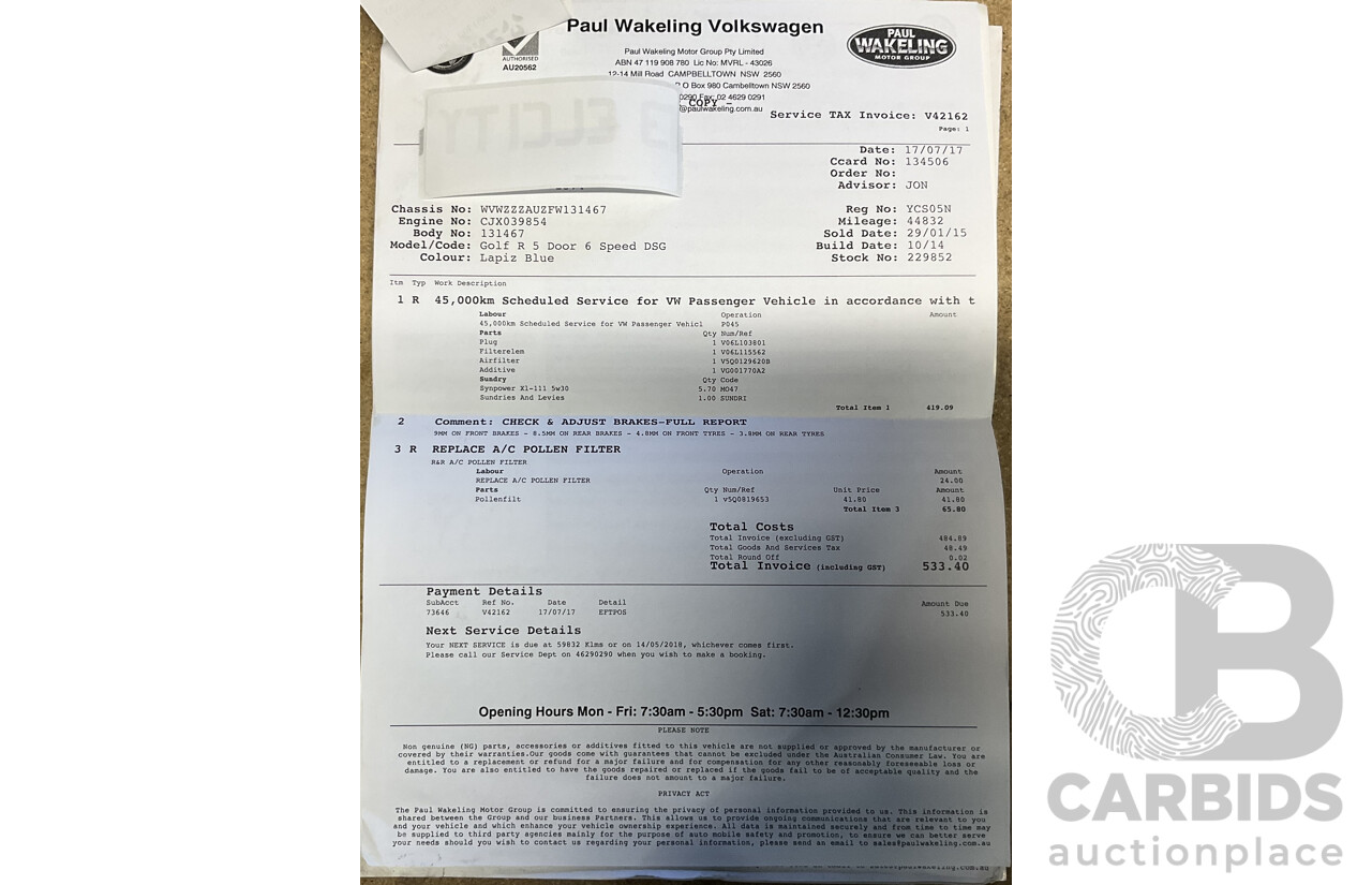 1/2015 Volkswagen Golf R (AWD) MK7 MY15 5d Hatchback Lapiz Blue Turbo 2.0L