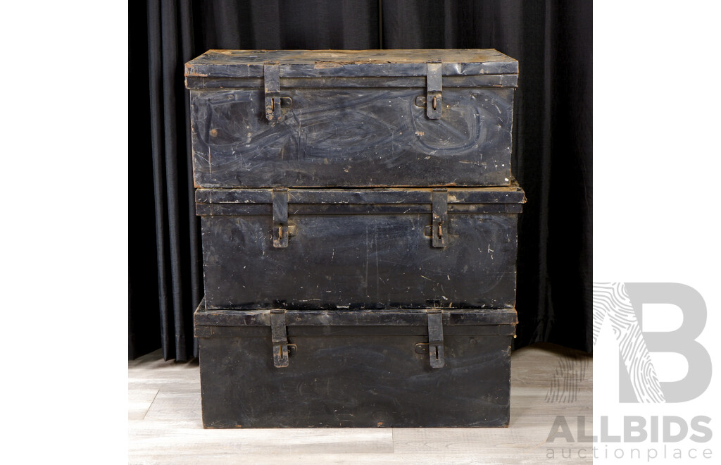 Collection of Three Metal Shipping Trunks