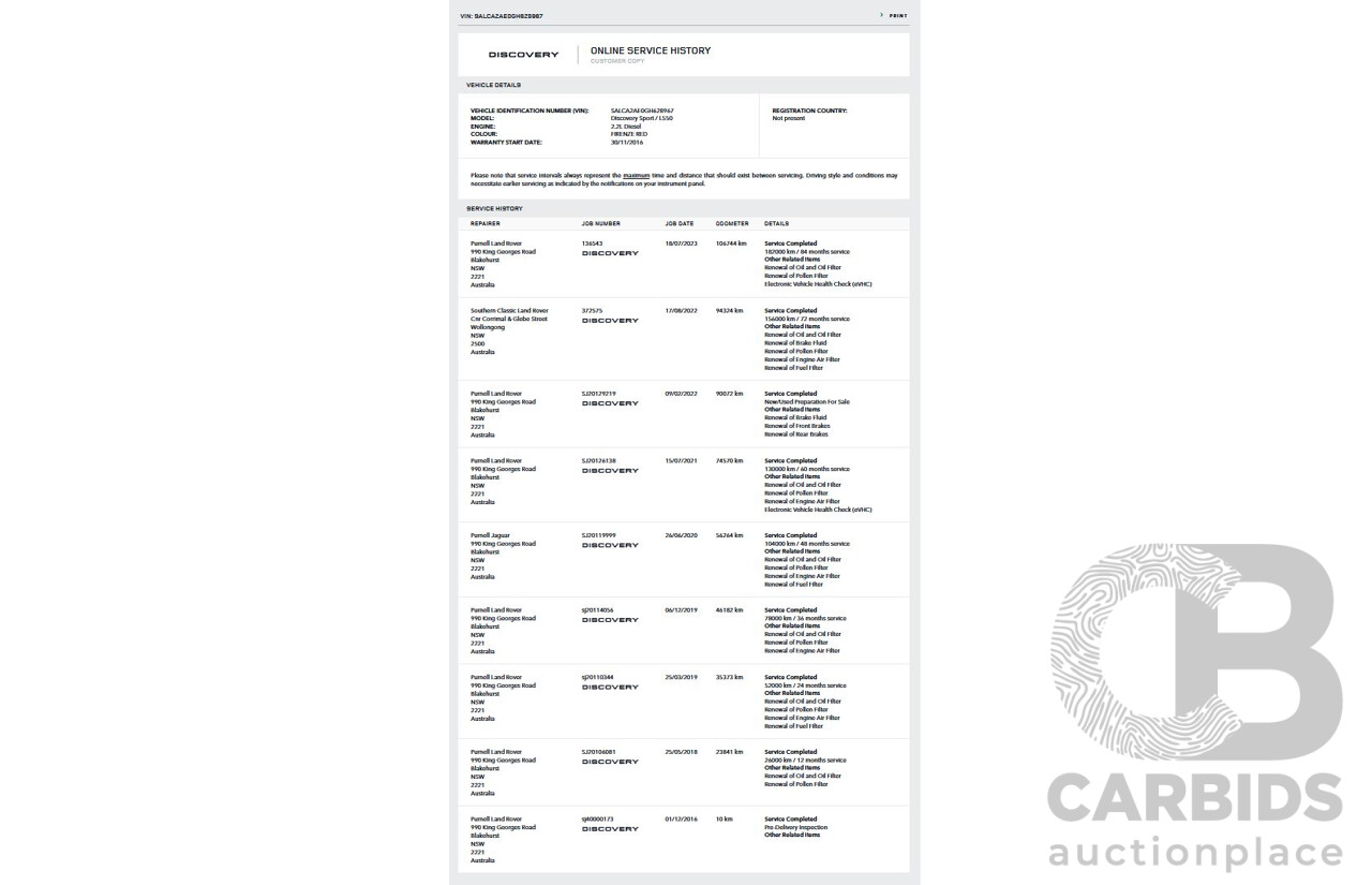 8/2016 Land Rover Discovery Sport SD4 SE (AWD) LC 4d Wagon Firenze Red Turbo Diesel 2.2L