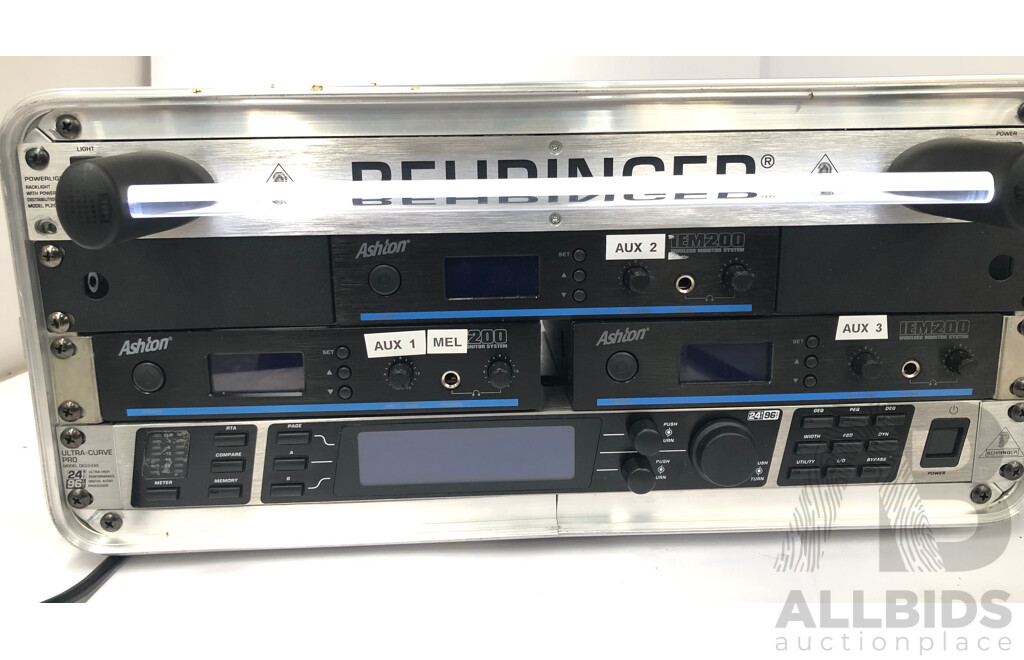 Behringer Powerlight PL2000, 3x Ahston IEM 200 Wireless Monitor System and Behringer Ultra Curve Pro in Road Case