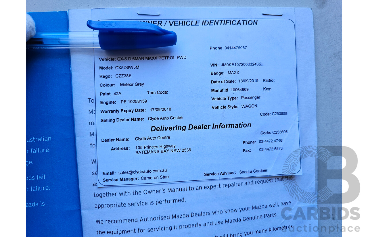 8/2015 Mazda Cx-5 MAXX (4x2) 4d Wagon Blue 2.0L