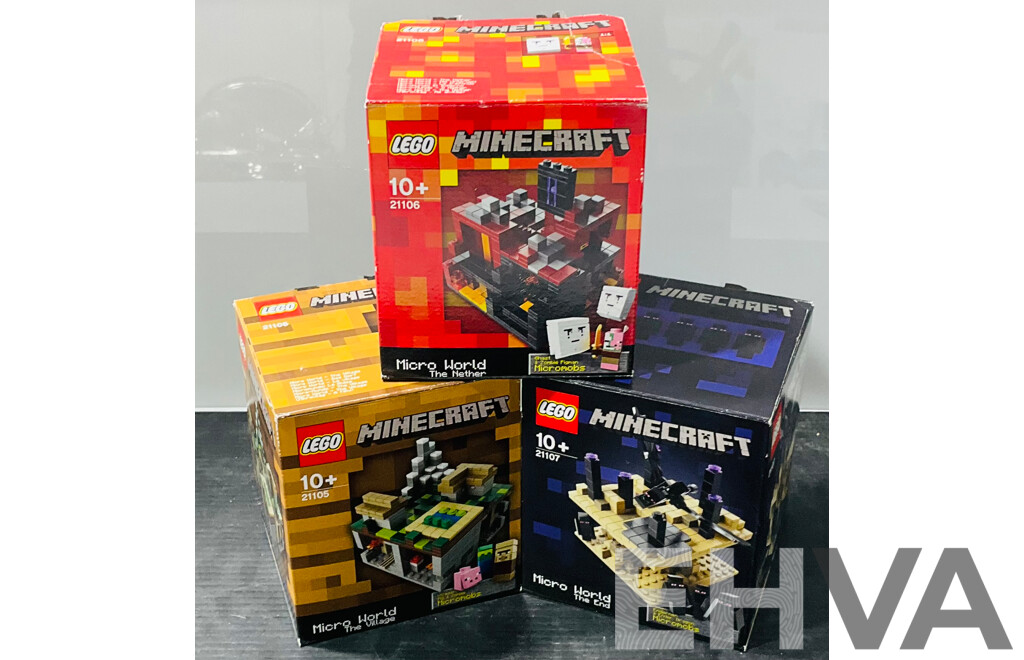 Three Retired Lego Sets, Minecraft 21105, 21106 & 21107, All in Original Boxes