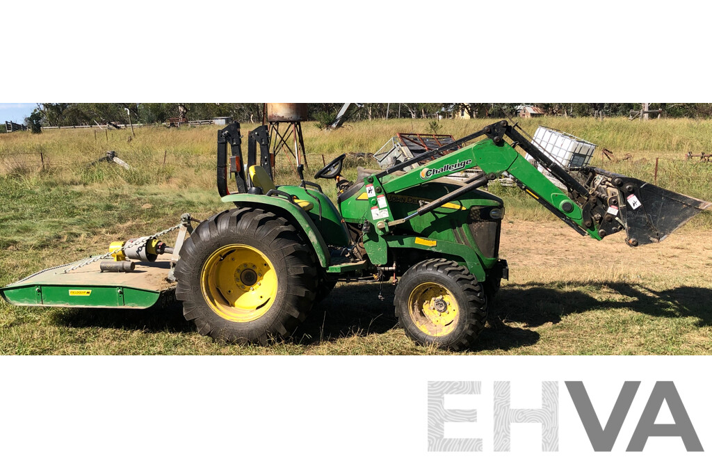 2016 John Deere 4105 FWA ROPS Tractor with 4 in 1 1700mm Bucket and Fieldquip Sabre Lifestyle Series 1500 Slasher