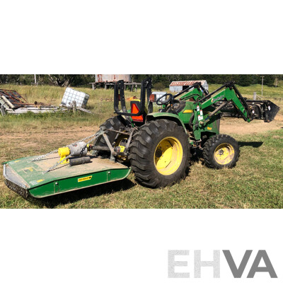 2016 John Deere 4105 FWA ROPS Tractor with 4 in 1 1700mm Bucket and Fieldquip Sabre Lifestyle Series 1500 Slasher