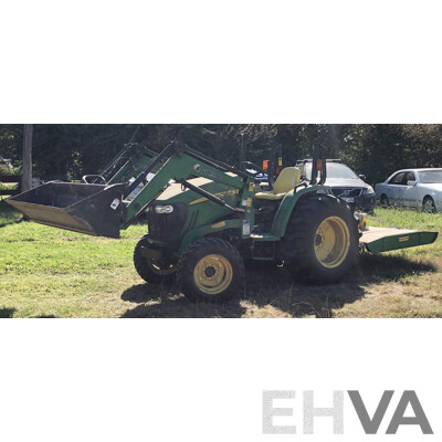 2016 John Deere 4105 FWA ROPS Tractor with 4 in 1 1700mm Bucket and Fieldquip Sabre Lifestyle Series 1500 Slasher