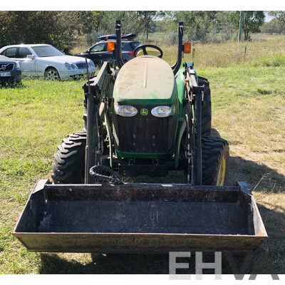 2016 John Deere 4105 FWA ROPS Tractor with 4 in 1 1700mm Bucket and Fieldquip Sabre Lifestyle Series 1500 Slasher
