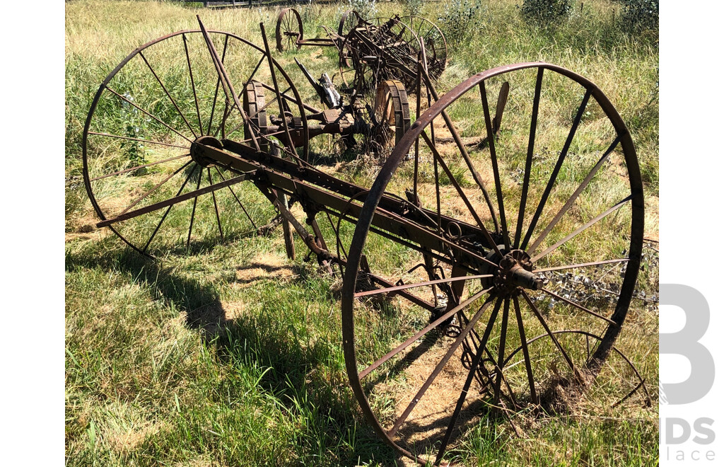 Large Antique Horse Drawn Wagon Wheels and Frame