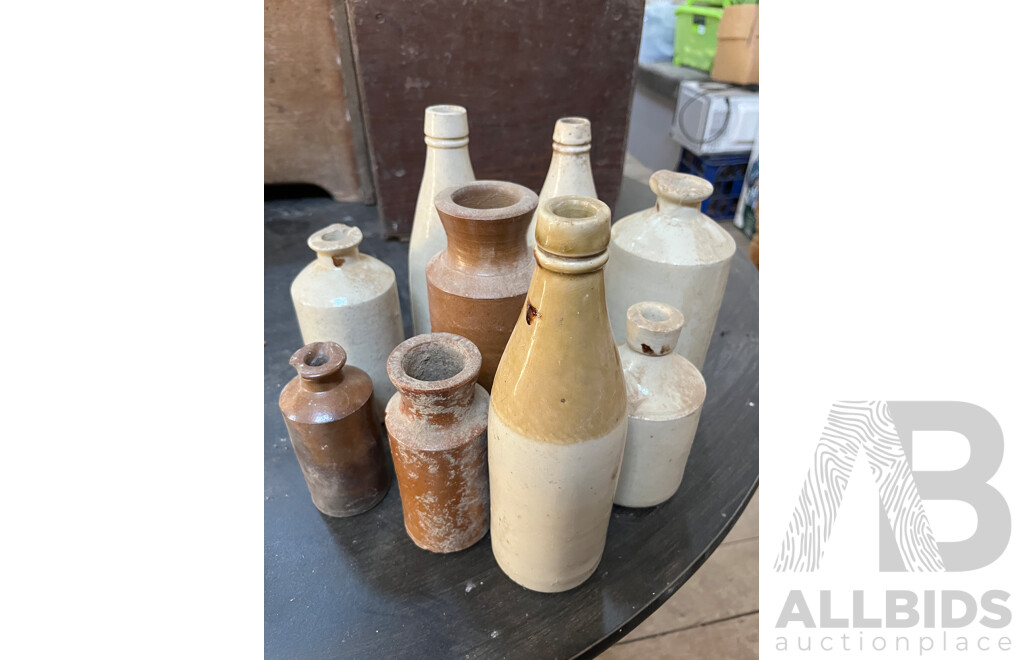 Collection of Ceramic Ginger Beer and Ink Bottles