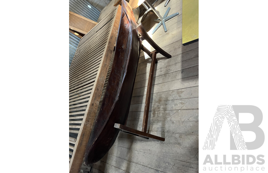 Hand Carved Model Canoe on Stand