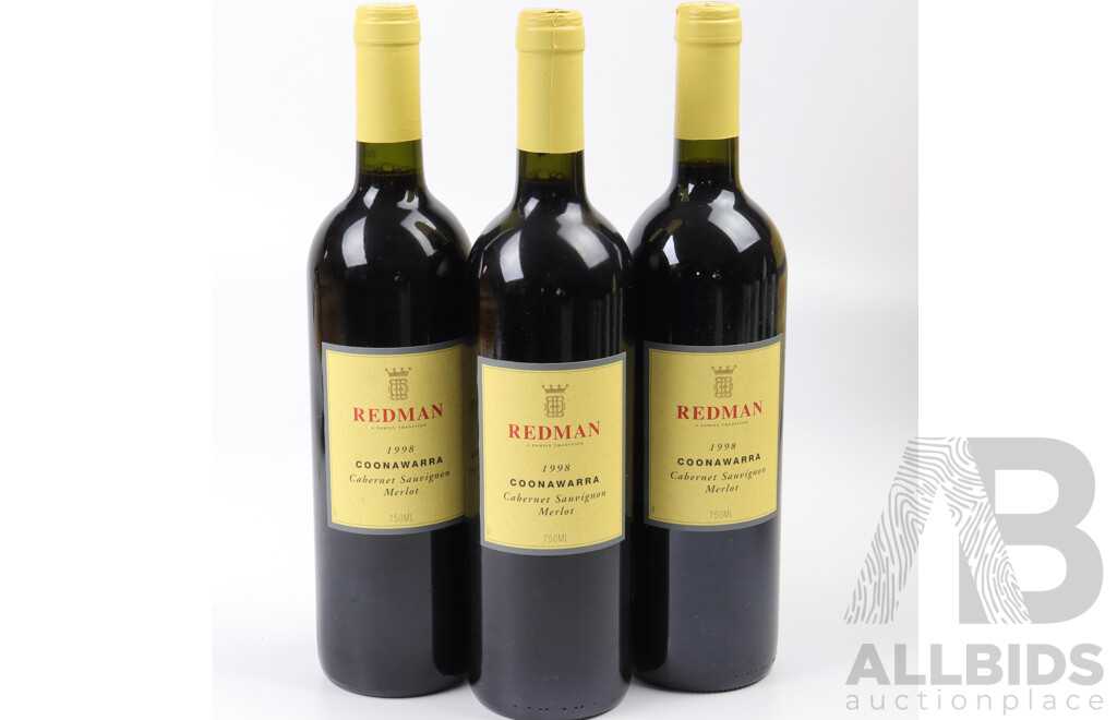 Lot of Three Redman Coonawarra Cabernet Sauvignon Merlot, 1998 Vintage