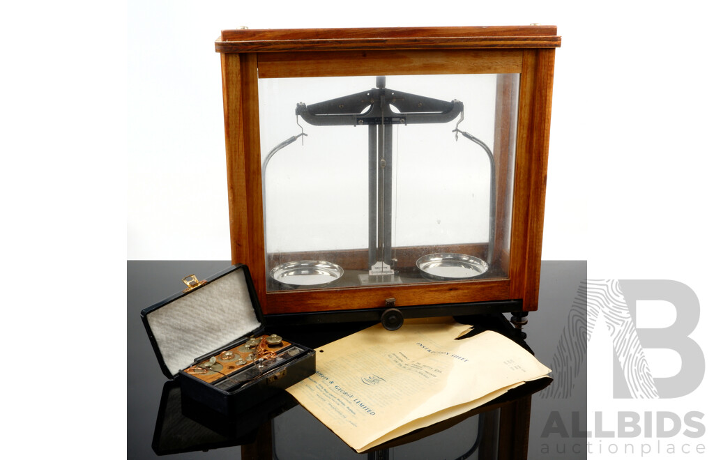 Set Antiqiue Griffin & George Duorider & Chaindail Balances with Original Booklet and Set Brass Weights