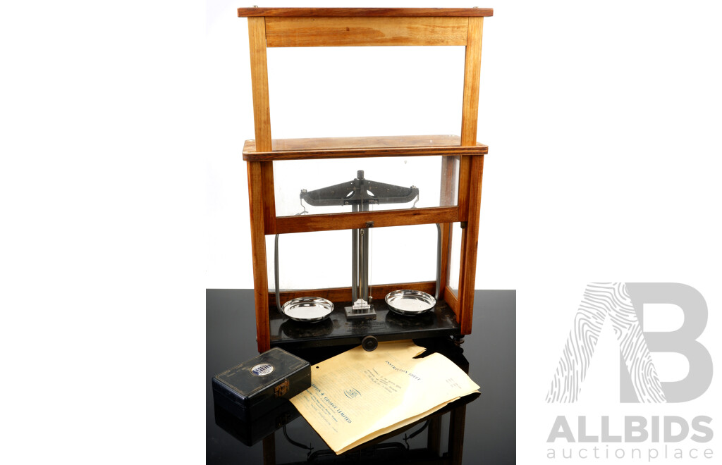Set Antiqiue Griffin & George Duorider & Chaindail Balances with Original Booklet and Set Brass Weights