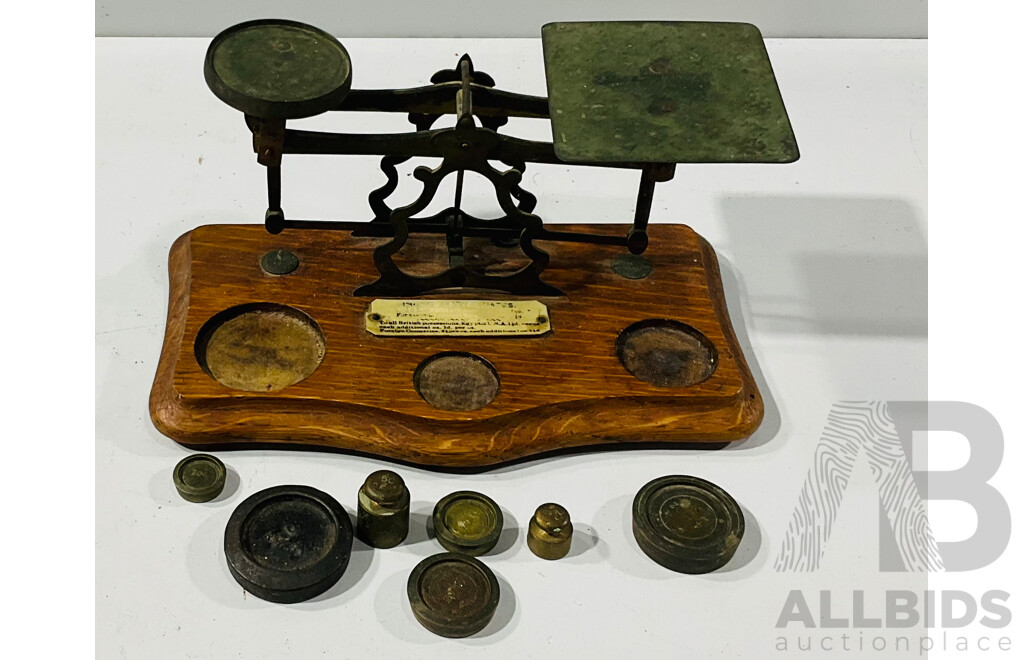 Vintage Inland Letters Postal Scale with Seven Varied Weights