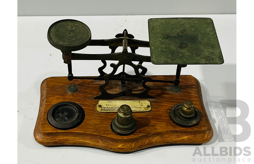 Vintage Inland Letters Postal Scale with Seven Varied Weights