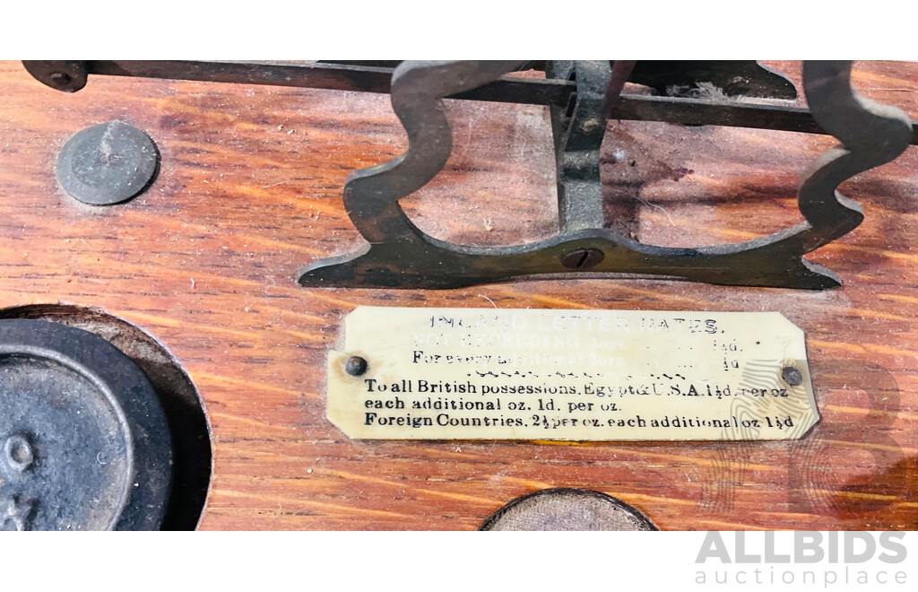 Vintage Inland Letters Postal Scale with Seven Varied Weights