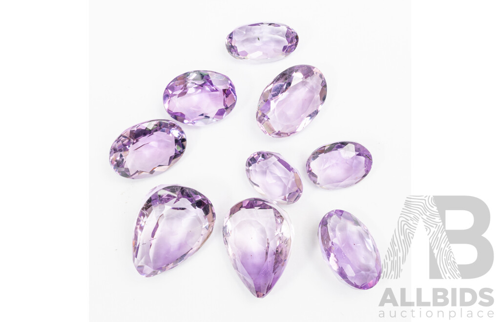 Amethyst Rose De France, (9) Natural Unset Gemstones, 38.97ct