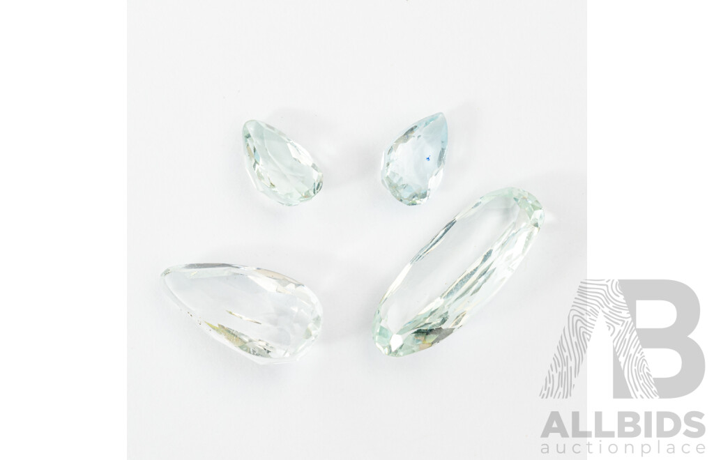 Aquamarine (4) Pale Blue Natural Unset Gemstones, in Pear & Oval Cuts, 9.27ct