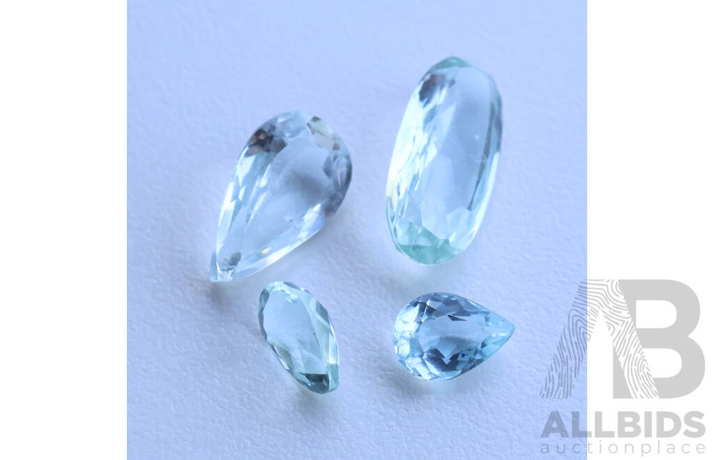 Aquamarine (4) Pale Blue Natural Unset Gemstones, in Pear & Oval Cuts, 9.27ct