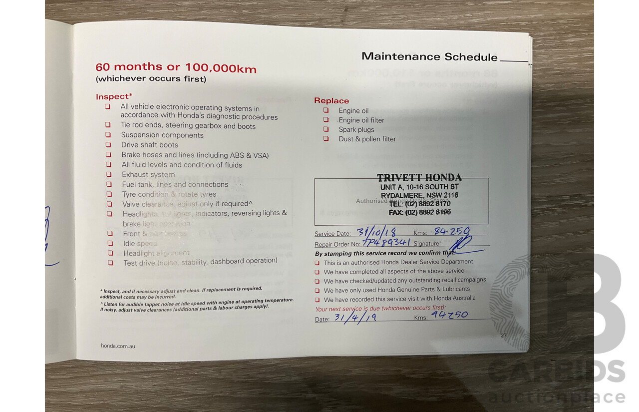 10/2012 Honda Odyssey Luxury RB MY12 4d Wagon Metallic Grey 2.4L - 7 Seater