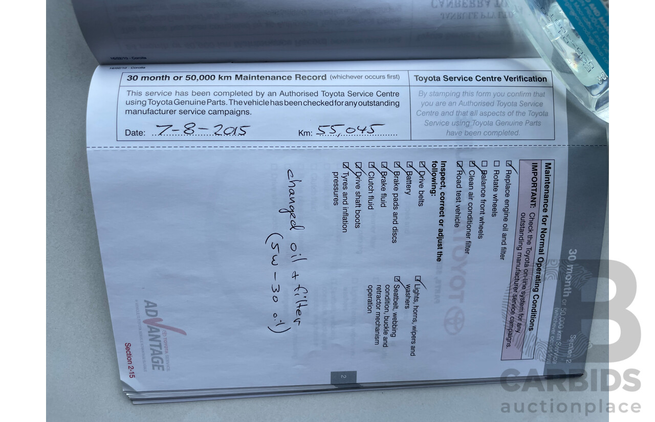 10/10 Toyota Corolla ASCENT FWD ZRE152R MY10 5D Hatchback White 1.8L