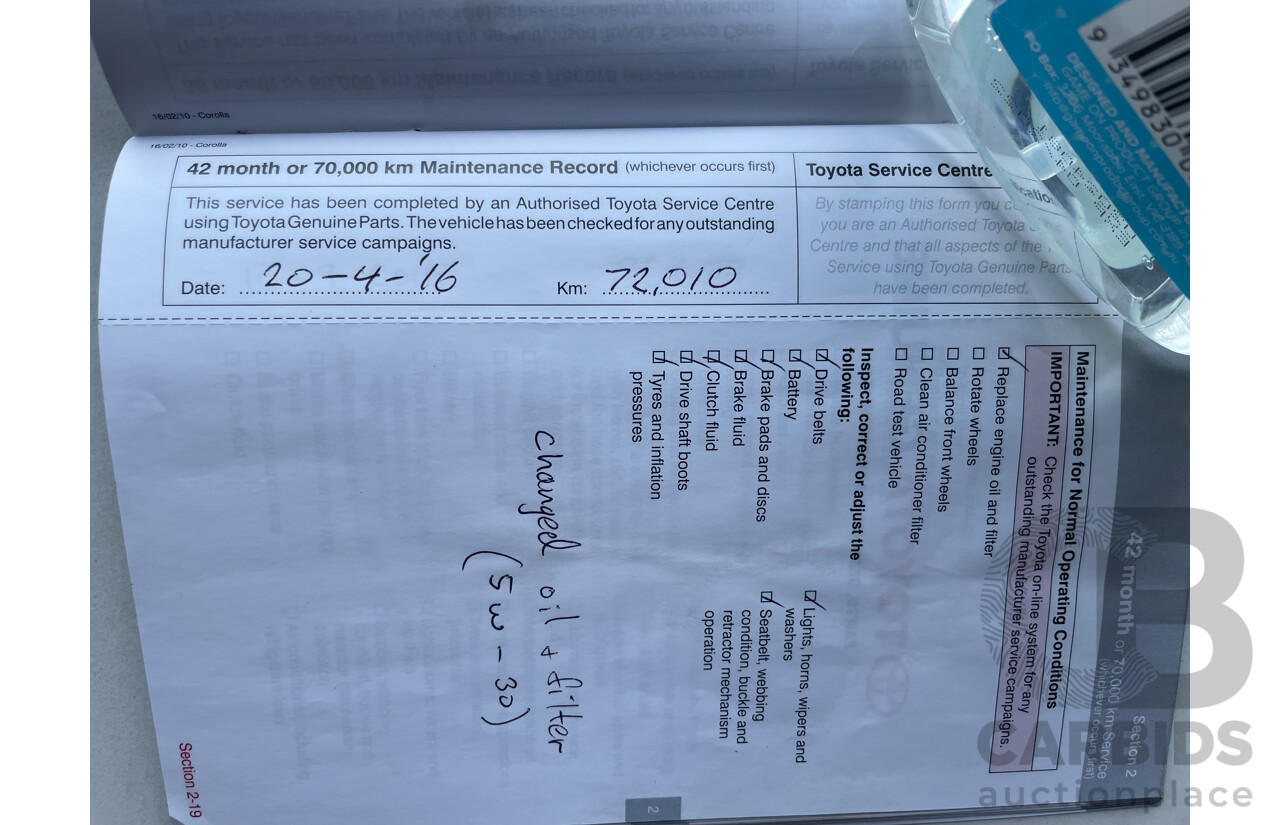 10/10 Toyota Corolla ASCENT FWD ZRE152R MY10 5D Hatchback White 1.8L