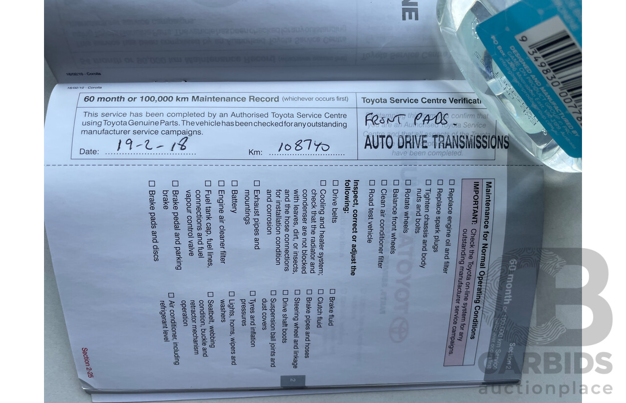 10/10 Toyota Corolla ASCENT FWD ZRE152R MY10 5D Hatchback White 1.8L