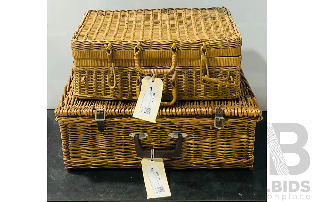 Two Vintage Cane Picnic Baskets