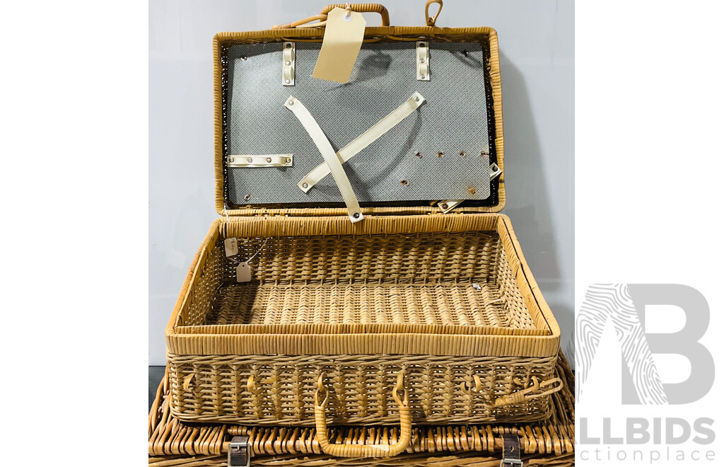 Two Vintage Cane Picnic Baskets