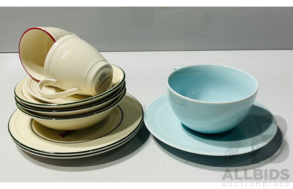 Pair of Wedgwood Windsor Christmas Espresso Cups, Alongside Some Wedgwood Windsor Springtime Crockery and a Royal Doulton Gordon Ramsay Maze Large Cup and Saucer
