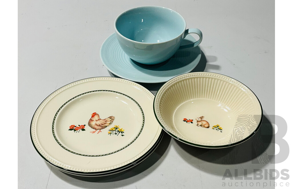 Pair of Wedgwood Windsor Christmas Espresso Cups, Alongside Some Wedgwood Windsor Springtime Crockery and a Royal Doulton Gordon Ramsay Maze Large Cup and Saucer