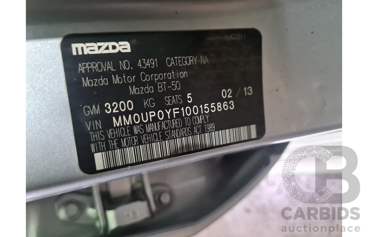 1/2013 Mazda BT50 XT (4x4) 4d Dual Cab Utility Silver Turbo Diesel 3.2L