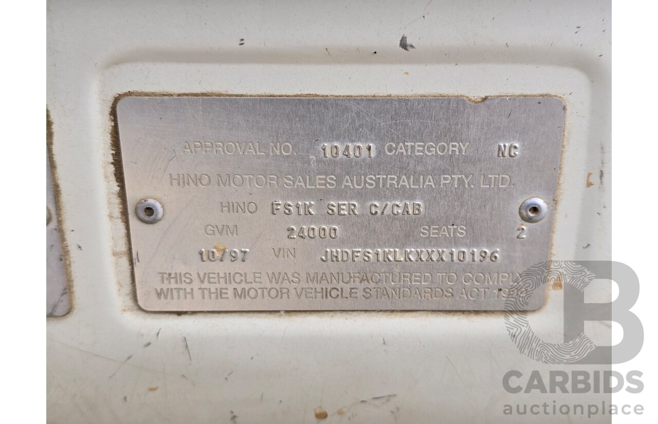 10/1997 Hino FS1K Series 6x4 Tipper Truck 2d Cab Chassis White Turbo Diesel