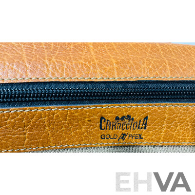 Vintage Gold Pfeil Caracciola Briefcase in Cognac Leather with Brass Hardware & Golden Arrow Logo Made in West Germany