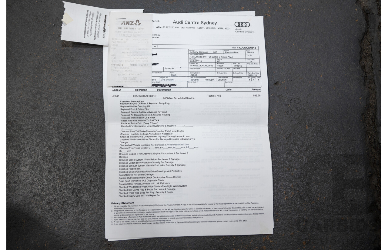 09/2012 Audi Q3 2.0 TFSI Quattro (AWD) 8U 4D Wagon Black Turbo 2.0L
