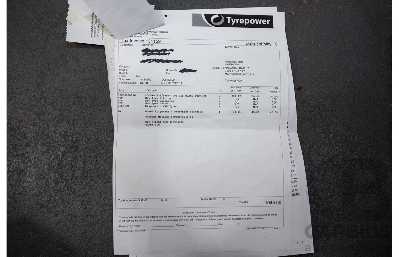 09/2012 Audi Q3 2.0 TFSI Quattro (AWD) 8U 4D Wagon Black Turbo 2.0L