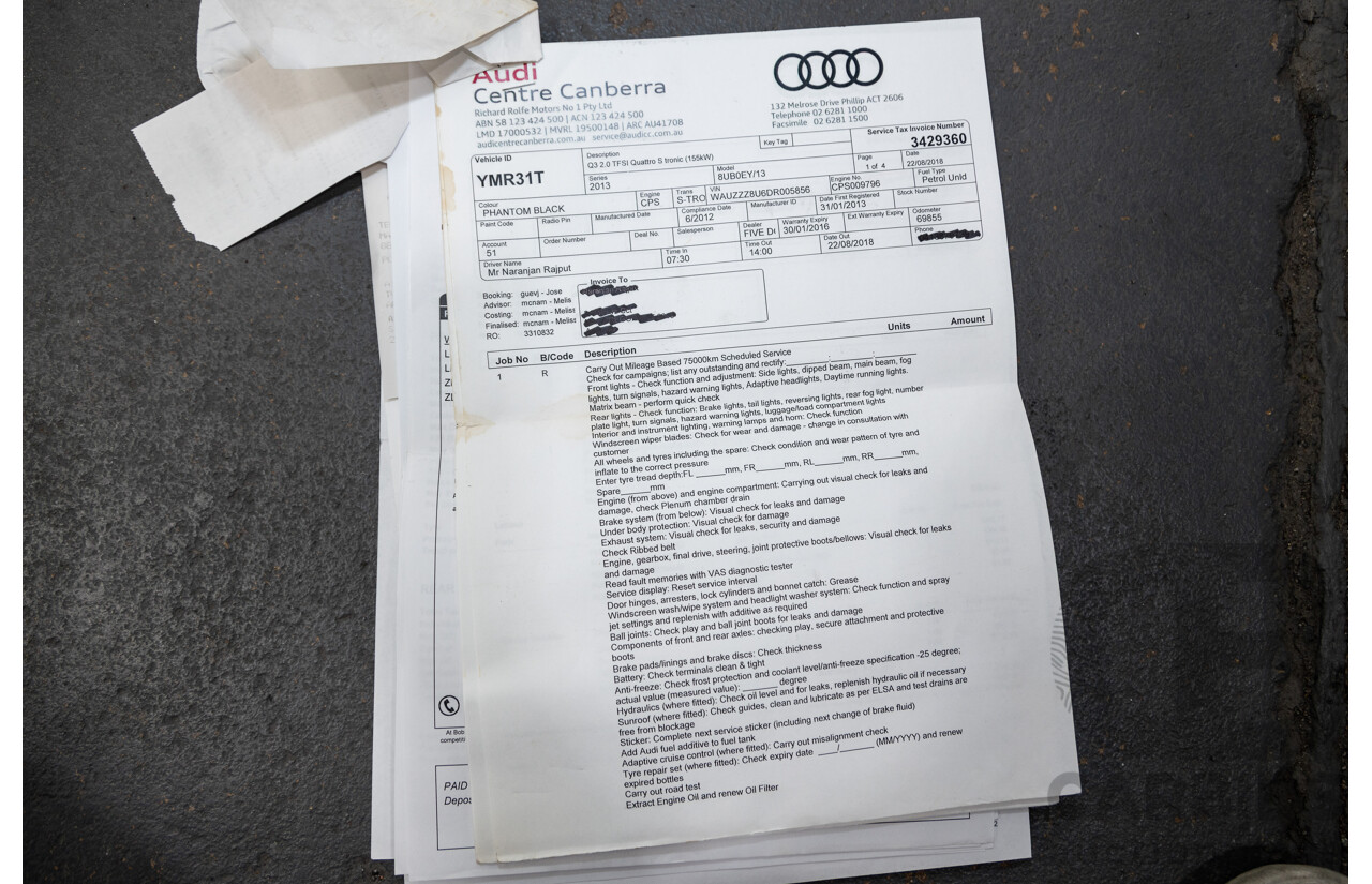 09/2012 Audi Q3 2.0 TFSI Quattro (AWD) 8U 4D Wagon Black Turbo 2.0L