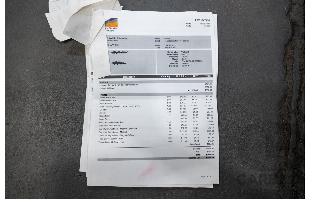 09/2012 Audi Q3 2.0 TFSI Quattro (AWD) 8U 4D Wagon Black Turbo 2.0L