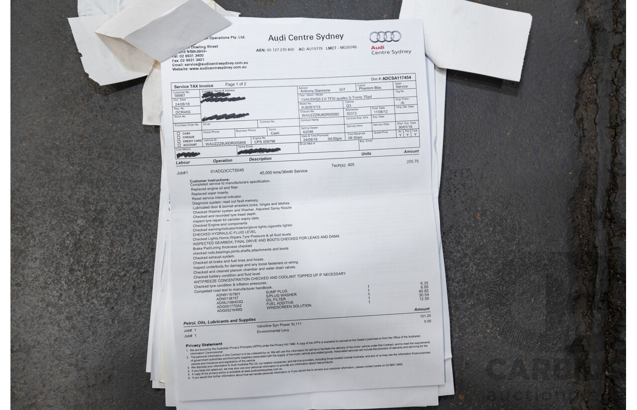 09/2012 Audi Q3 2.0 TFSI Quattro (AWD) 8U 4D Wagon Black Turbo 2.0L