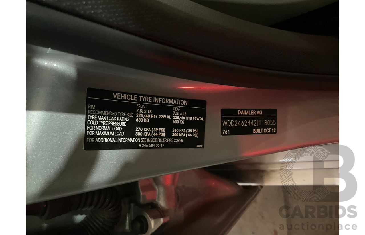 12/2012 Mercedes Benz B250 BE 246 MY13 5d Hatchback Polar Silver Metallic Turbo 2.0L