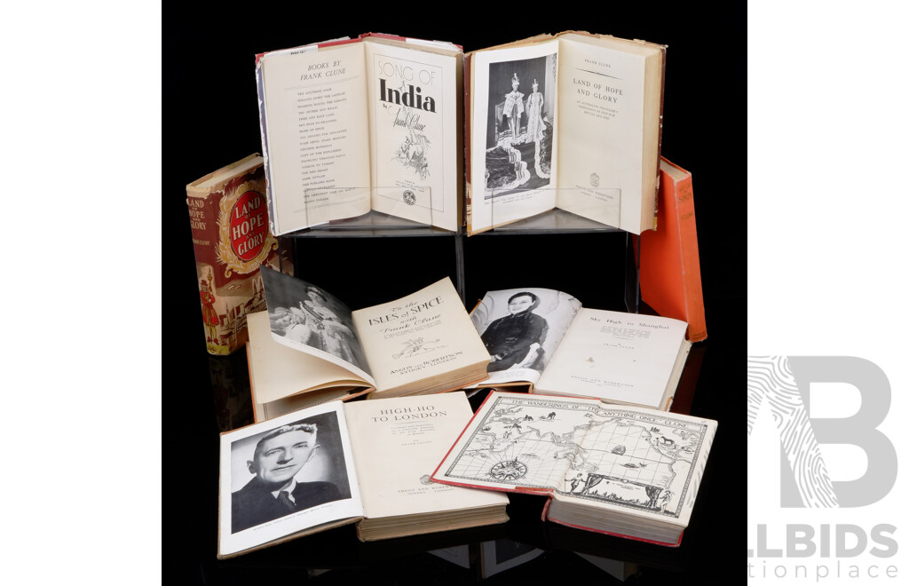 Collection Eight Vintage Frank Clune Titles, All Hardcover, Including First Editions, Song of India, Land of Hope & Glory & Castles of Spain,