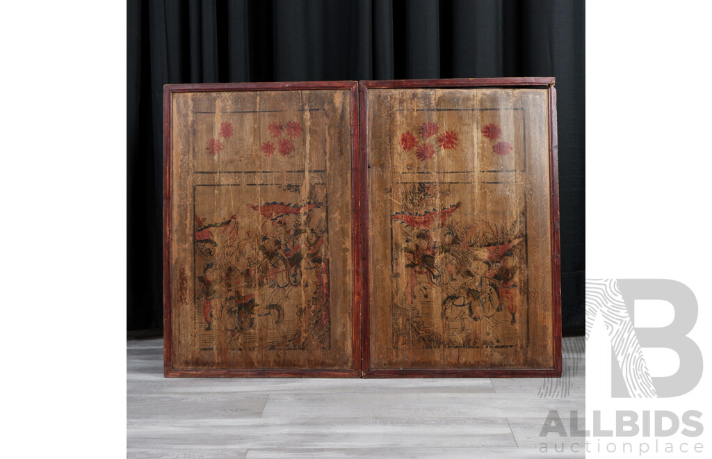 Pair of Painted Chinese Panels