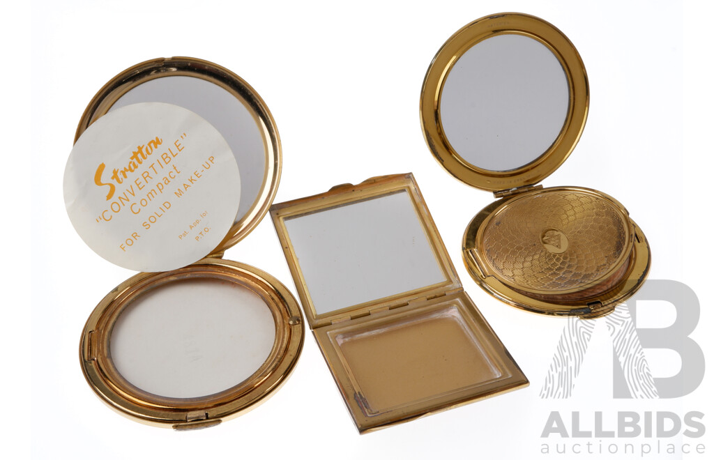 Vintage Gold Tone (3) Make Up Compacts - Lot 1552988 | ALLBIDS