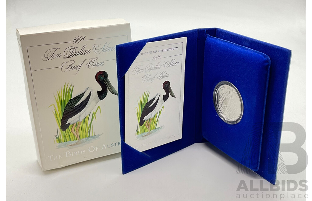 Australian RAM 1991 Ten Dollar Silver Proof Coin, Jabiru .925