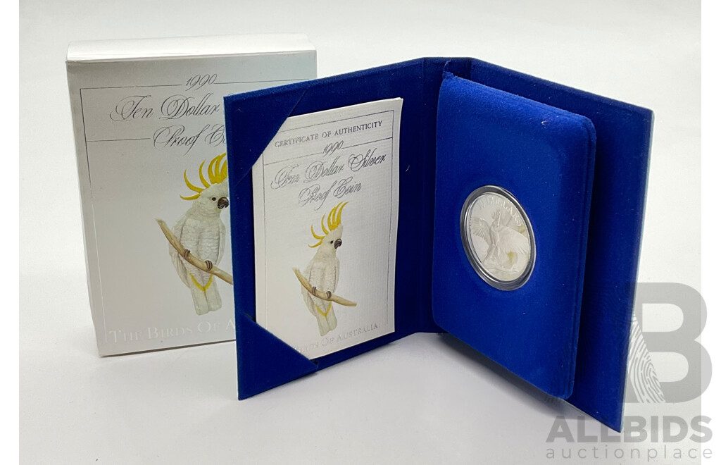 Australian RAM 1990 Ten Dollar Silver Proof Coin, Cockatoo .925