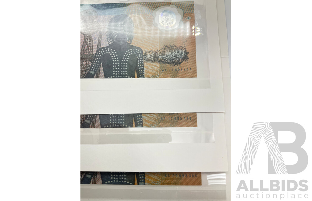 Three Australian 1988 Commemorative Ten Dollar Notes - AA Prefix