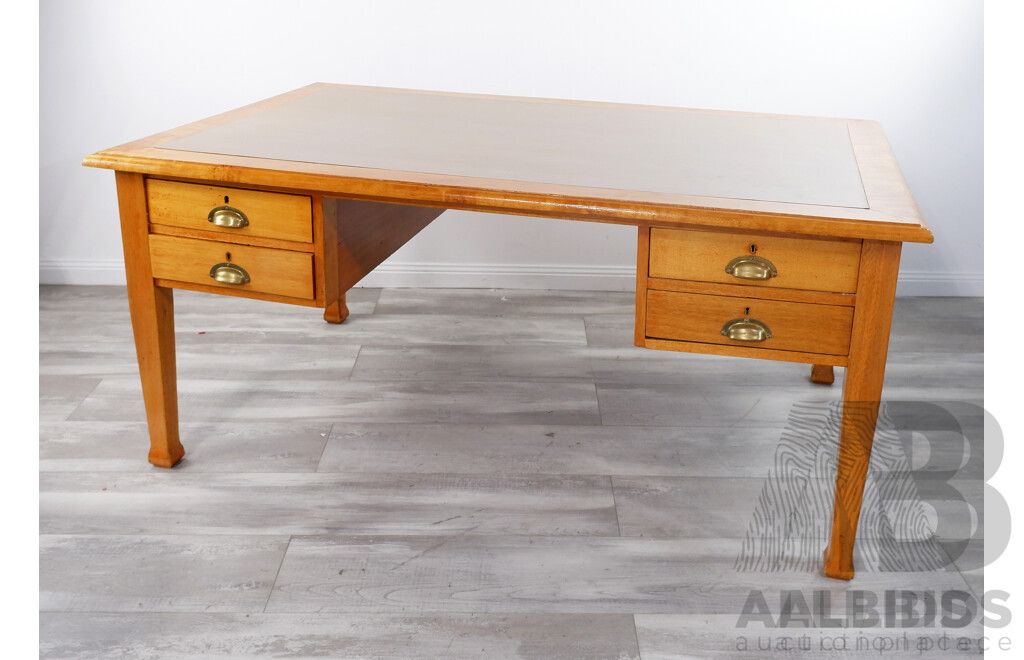 Large Vintage Silky Oak Desk