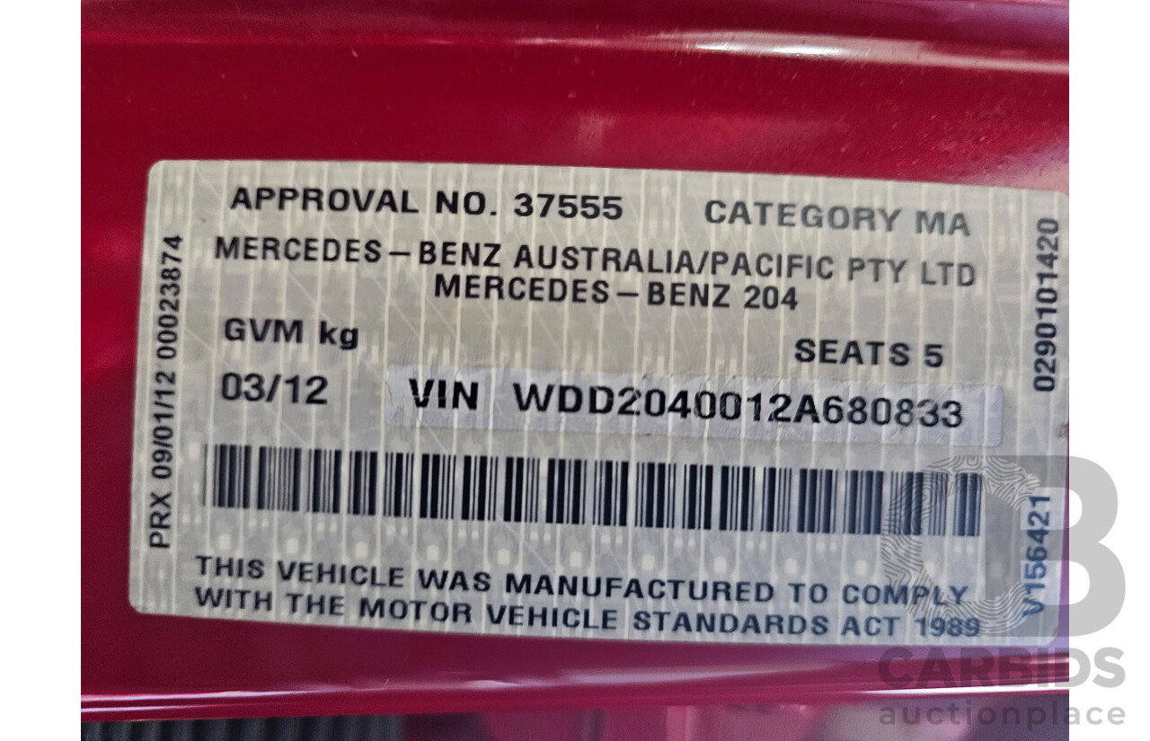 3/2012 Mercedes-Benz C200 CDI BE W204 MY12 4d Sedan Red 2.1L