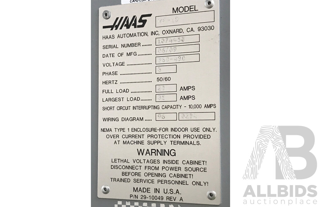 Haas VF-1D CNC Vertical Machining Center