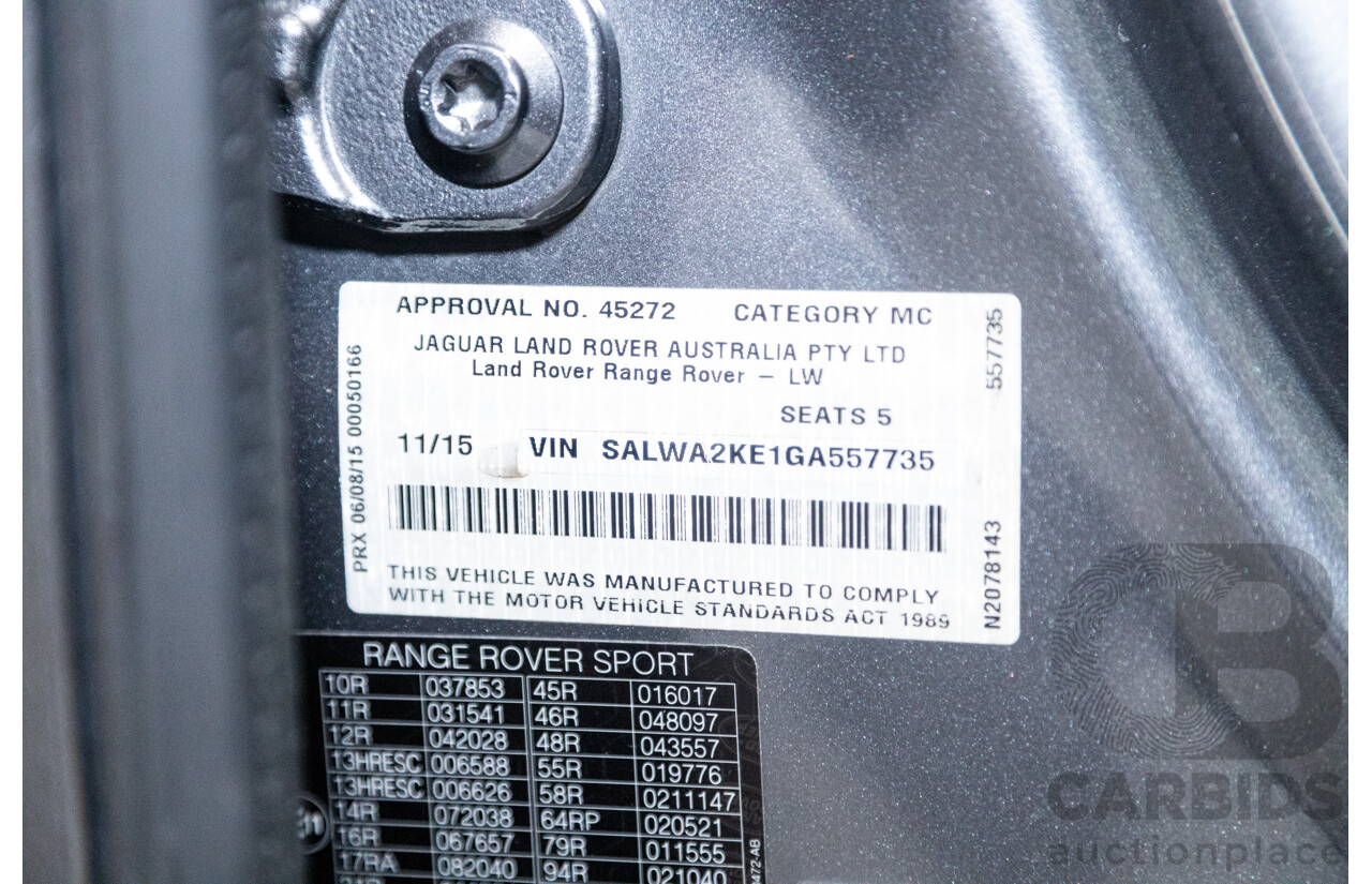 11/2015 Range Rover Range Rover Sport 3.0 TDV6 SE (AWD) LW MY16 4d Wagon Ammonite Metallic Grey Turbo Diesel V6 3.0L