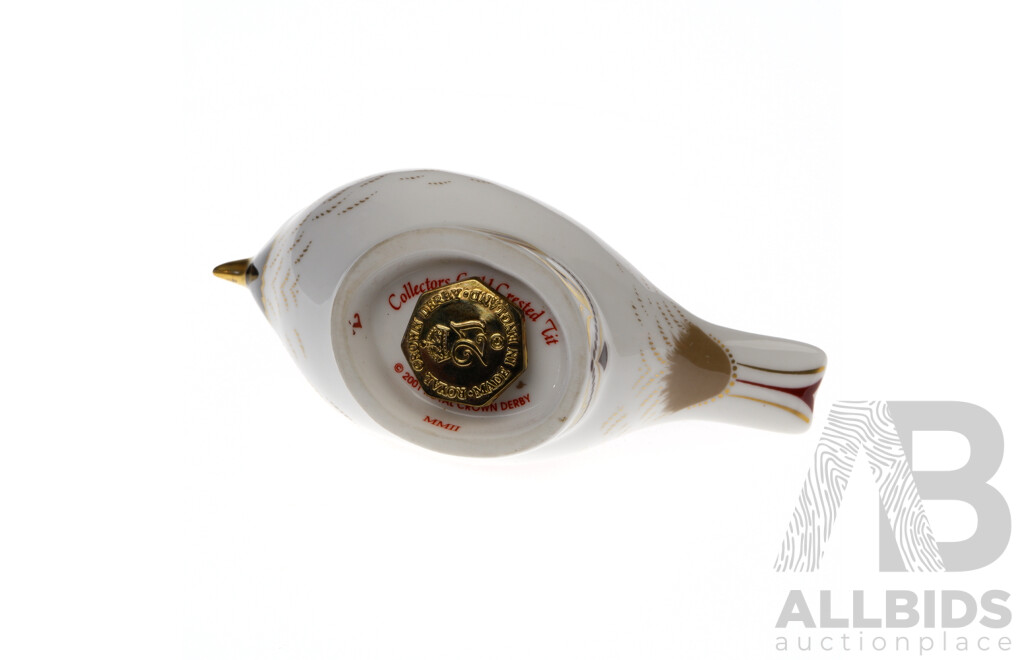 Royal Crown Derby Collectors Guild Porcelain Crested Tit Paperweight in Original Box